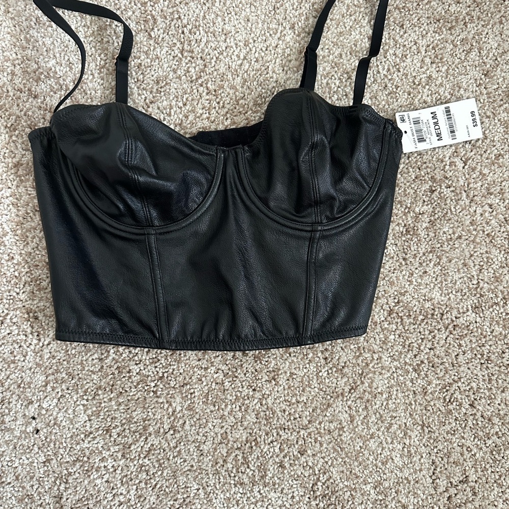 Black Faux Leather Bustier Top